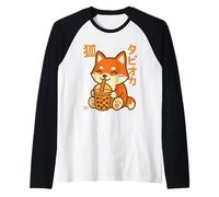 Bubble Tea Fox Boba Kawaii Tapioka Anime Cute Maglia con Maniche Raglan