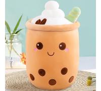 Bubble Tea Peluche, Peluche Boba Tea Morbido, Cuscino Abbraccio a Forma di Bubble Tea, Regalo Compleanno per Bambini e Ragazze 35cm (Marrone)
