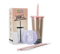 Bubble Tea - Tazza con cannuccia, 2 coperchi, per boba, frullati, caffè freddo, frappè, 700 ml, a doppia parete, isolata, senza BPA, a prova di perdite, riutilizzabile, trasparente