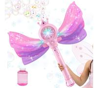 Bubble Wand Machine, Wings Design Bubble Stick with Lights and Music, Automatic Foam Maker Toy Kids, Batteria operata per Natale Garden Birthday Indoor Backyard Pool Play, Pink