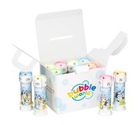 Bubble World Bluey Bolle di Sapone. Set 12 Pezzi da 60ml. Regalini Festa Compleanno Bambini Gadget Invitati. Tubetti monocolore e soffiatore integrato Ideale come gadget per compleanno. Made in Italy
