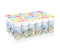 Bubble World Bolle di Sapone Bluey Set 24 Pezzi Shrink da 60ml. Regalini Fine Festa Compleanno Bambini Gadget Invitati. Liquido con Gioco Labirinto sul Tappo. Gadget compleanno Made in Italy