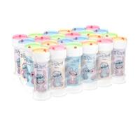 Bubble World Bolle di Sapone Stitch & Angel Set 24 Pezzi Shrink da 60ml. Regalini Fine Festa Compleanno Bambini Gadget Invitati. Liquido con Gioco Labirinto sul Tappo. Gadget compleanno Made in Italy