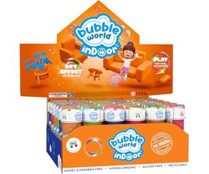 Bubble World Indoor Bolle di Sapone che Non Bagnano e Non Lasciano Residui Box 36 Pezzi x 60ml Liquido Ipoallergenico per Gioco in Casa Ideale Feste Compleanno Bambini Senza Macchie Made in Italy