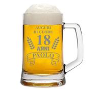 bubbleshirt Boccale da Birra Personalizzato con Nome Incisione Compleanno 18 Anni - Auguri di Cuore - Evento - Idea Regalo Compleanno - Bicchiere in Vetro Chiaro, ca 50 cl