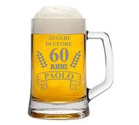 bubbleshirt Boccale da Birra Personalizzato con Nome Incisione Compleanno 60 Anni - Auguri di Cuore - Evento - Idea Regalo Compleanno - Bicchiere in Vetro Chiaro, ca 50 cl