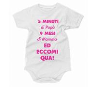 bubbleshirt Body Neonato Femminuccia 5 Minuti di papà 9 Mesi Mamma ed eccomi Qua! - Simpatici e Divertenti Idea Regalo Bodino Divertente per Uso diurno
