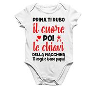 bubbleshirt Body papà Neonato Prima Ti rubo Il Cuore, Poi Le Chiavi della Macchina Regalo Bodino Divertente per Uso diurno