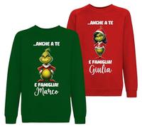 bubbleshirt Coppia Set Felpe Personalizzate con Nome, Maglie Natalizie Uomo Donna Girocollo Rossa Verde - Idee Merry Christmas per Regali Originali