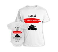 bubbleshirt Coppia t-Shirt Maglietta papà Body Padre Figlio Festa Motociclista - Il Mio è Un Idea Regalo Bodino Divertente per Uso diurno