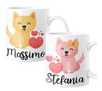 bubbleshirt Coppia Tazze SanValentino Personalizzabili con Nome Cagnolini Innamorati Love Idea Regalo Mug 11oz