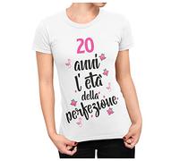 bubbleshirt T-Shirt Donna L'Età della Perfezione - Regalo Compleanno 20 Anni - 100% Cotone Manica Corta - Idea Regalo Originale Amica, Mamma, Sorella - Taglie S-XL, Bianco o Nero