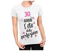 bubbleshirt T-Shirt Donna L'Età della Perfezione - Regalo Compleanno 30 Anni - 100% Cotone Manica Corta - Idea Regalo Originale Amica, Mamma, Sorella - Taglie S-XL, Bianco o Nero