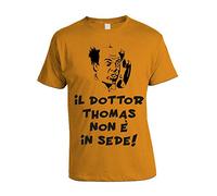 bubbleshirt T-Shirt Uomo Film Cult Anni '80 Vieni avanti cretino - Il dottor Thomas Non è in sede - Manica Corta Arancione Taglia XXL