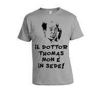 bubbleshirt T-Shirt Uomo Film Cult Anni '80 Vieni avanti cretino - Il dottor Thomas Non è in sede - Manica Corta Grigia Taglia S
