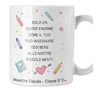 bubbleshirt Tazza Maestra Personalizzata in Ceramica - Dedica Cuore Enorme e Piccole Menti, Mug 325ml Regalo Insegnante, Idea Regalo Emozionante