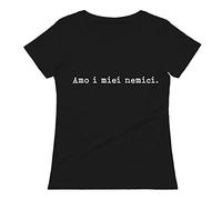 bubbleshirt Tshirt Divertente Donna Amo i Miei Nemici - Humor Cotone Idea Regalo Divertente Amica Manica Corta Nera Taglia S