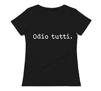 bubbleshirt Tshirt Divertente Donna Odio Tutti - Humor Cotone Idea Regalo Divertente Amica Manica Corta Nera Taglia L