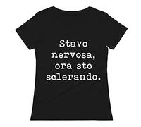 bubbleshirt Tshirt Divertente Donna Stavo nervosa, Ora STO sclerando - Humor Cotone Idea Regalo Divertente Amica Manica Corta Nera Taglia L