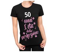 bubbleshirt Tshirt Donna Compleanno 50 Anni l'età della Perfezione Idea Regalo - Maglietta Cotone Manica Corta Nera Taglia L