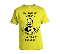 bubbleshirt Tshirt Film Cult Anni '80 Ragionier Ugo Il Suo è c***, la mia è Classe - Catellani - Maglietta Manica Corta Taglia XL (Gialla)