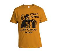 bubbleshirt Tshirt Film Uomo Cult Anni '80 ragionier ugo Ritmo, Ritmo Che finiamo Prima - Canello - Manica Corta Arancione Taglia XL