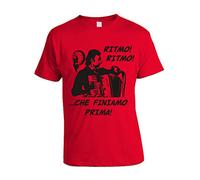 bubbleshirt Tshirt Film Uomo Cult Anni '80 ragionier ugo Ritmo, Ritmo Che finiamo Prima - Canello - Manica Corta Rossa Taglia L