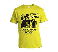 bubbleshirt Tshirt Film Uomo Cult Anni '80 ragionier ugo Ritmo, Ritmo Che finiamo Prima - Canello - Manica Corta Gialla Taglia L