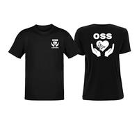 bubbleshirt Tshirt Personalizzabile OSS Uomo e Donna Operatore Socio Sanitario Mani Cuore con Nome Tshirt Nera Manica Corta Modello 5 - Taglia L
