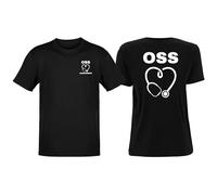 bubbleshirt Tshirt Personalizzabile OSS Uomo e Donna Operatore Socio Sanitario Stetoscopio con Nome Tshirt Nera Manica Corta Modello 3 - Taglia L