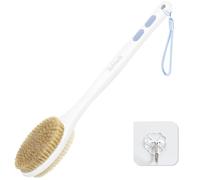 Bubbob Spazzola da doccia con setole morbide e rigide, con manico lungo su entrambi i lati, esfoliante per il corpo (blu)