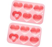 BUBEFSKD 2 stampi in silicone a forma di cuore per uso alimentare, 6 fori, Love Valentines per resine dolci e candele, silicone a forma di cuore, amore fragile
