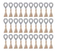 BUBEFSKD 30pcs Semplici Perle di Legno Fattoria Stili Con Perle Di Legno E Nappe Di Lino Perle