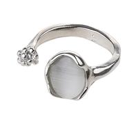 BUBEFSKD Anello di cristallo coreano per le donne L'opale irregolare anelli aperti brillano vintage geometrico Y2K Trend moda gioielli dito cristallo argento regolabile anello in pietra naturale