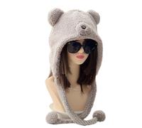 BUBEFSKD Bellissimo cappello in peluche con lembo peloso, ideale per le avventure invernali, caldo invocazione degli sci invernale, grigio, Taglia unica