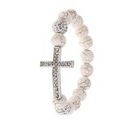 BUBEFSKD Bianco Perle di Pietra Rosario Per Cross Bracciale Cattolicesimo Preghiera Religiosa