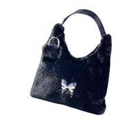 BUBEFSKD Borse Fuzzy Donne Borse Pelose Borsa a tracolla in peluche Borsa da sera a farfalla Decori per gli acquisti di lavoro e viaggi di viaggio in peluche, Nero