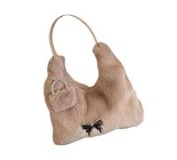 BUBEFSKD Borse Fuzzy Donne Borse Pelose Borsa a tracolla in peluche Borsa da sera a farfalla Decori per gli acquisti di lavoro e viaggi di viaggio in peluche, cachi