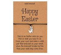 BUBEFSKD Buona Pasqua Bracciale in Lega Coniglietto Coniglio Ciondolo Corda Cera Intrecciata Fascino Regolabile Gioielli da Donna Regalo Compleanno Corda Cera Nera