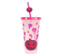BUBEFSKD Coppa di Halloween sostenibile 710 ml con effetto di conversione del colore perfetto per bevande fredde con coperture sicure e paglia, Halloween Efficient Cup fornita