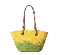 BUBEFSKD Elegante Coreano Stili Colorato Tessuto Paglia Borsa A Tracolla Con Ampio Interno Donne Spiaggia Contrasto Colore Cestino Borsa A Tracolla Multiuso Ogni Giorno Carryall, giallo e verde