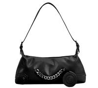 BUBEFSKD Elegante piccola borsa a tracolla avambraccio retrò catena borsa a mano in PU per ragazze festa ballo di fine anno con decorazione a catena alla moda e compatta avambraccio, Nero