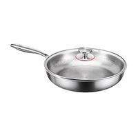 BUBEFSKD Padella in metallo con coperchio design senza cuciture per una cottura uniforme, perfetta per girare le uova, per pasti in famiglia, padella in metallo con distribuzione uniforme del calore