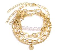 BUBEFSKD Set di 3 eleganti bracciali di perle realizzati a mano, struttura in lega regolabile, adatto per la catena geometrica di look alla moda, Taglia unica, come descritto