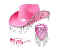 BUBEFSKD Western Cowboy Hat Eyewear per doccia nuziale cowgirl Headscarf Costume Female Headwear Night Club Halloween Rassonstone Franse Cowgirl Hat Set accessori per feste