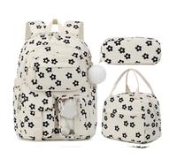 BUBEFSKD Zaini Portafoglio Donna Zaino Donna Borsa Lunch Borsa Teen Girl Set Sacchetti Scuola Borse Libri Moda Stampato Zaino Per Ragazze, Black Little Flower