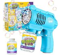 BUBOJOY Pistola a bolle per bambini, macchina automatica per bolle 10000+ bulles/min con soluzione, soffiatore di bolle silenziose con luci per esterni feste di nozze- blu