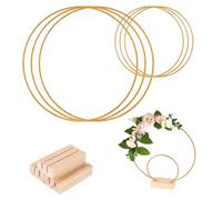 Bubuny 6 PCS Centrotavola a Cerchio Floreale in Metallo con 6 Base in Legno per Tavolo, 20cm 10cm Anelli Ghirlanda d'Oro per Realizzare DecorazioniPer Ghirlande Nuziali, Acchiappasogni Ghirlande