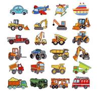 Bubuny Toppe Termoadesive Bambini 24 Pezzi Cerotti Autoadesivi Patch per Veicoli da Cantiere Toppa Pantaloni Bambini, Toppa Adesiva per Tessuti Per Giacca, Magliette, Jeans