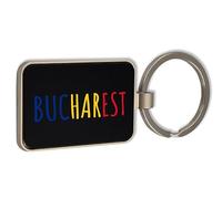 Bucarest Romania Bandiera Viaggio Souvenir, Portachiavi in acciaio, Portachiavi in Vetro Nero, Tag